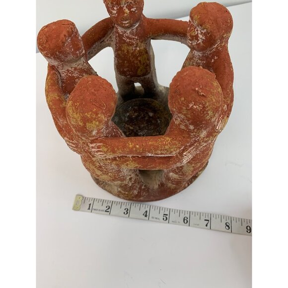 VTG Rustic Handmade Terracotta Circle Of Friends Candle Holder 7" x 7" GUC 7584 - Picture 3 of 9